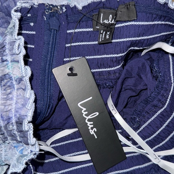 Lulus Signature Sweetie Light Blue Floral Smocked Tie-Back Mini Dress Size XS - Picture 3 of 6